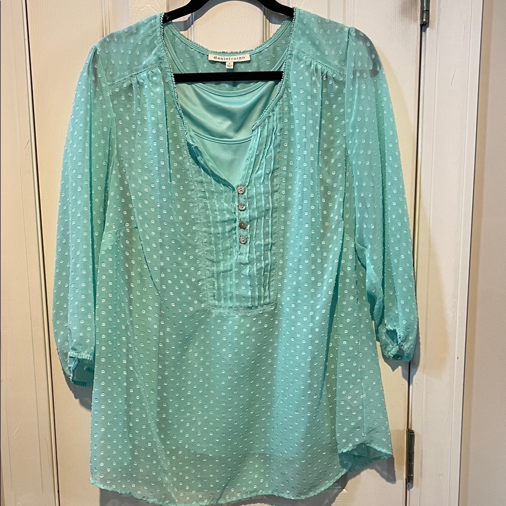 Daniel Rainn Teal Button-Front Blouse
